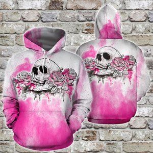 Skull with rose watercolor halloween hoodie 3d